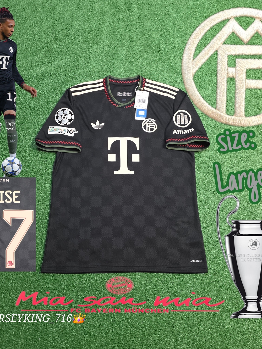 Adidas FC Bayern Munich Michael Olise #17 2025/2026 Third Black Jersey UCL Large